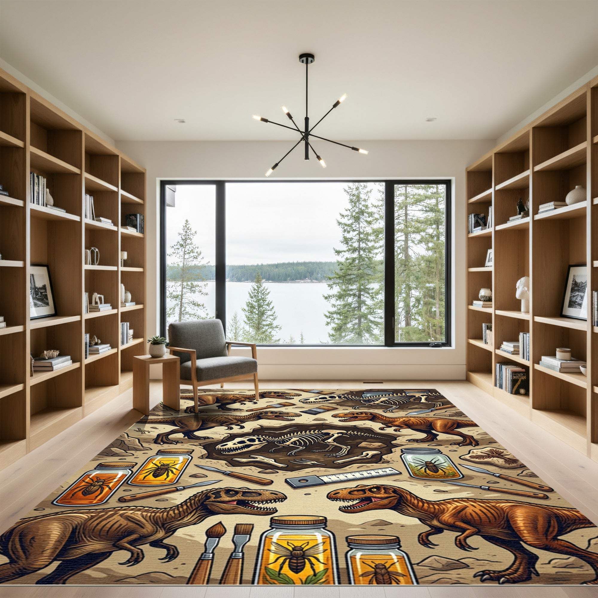 Prehistoric Fossil Dinosaur Excavation Earth Tones Rug