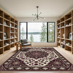 Deep Crimson Rose Floral Medallion Rug