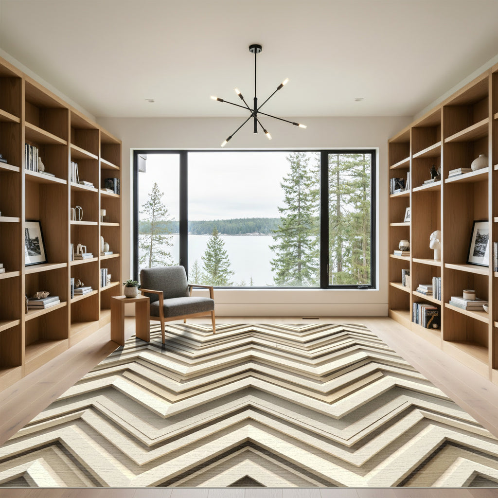 Cream Chevron Layered Relief Rug