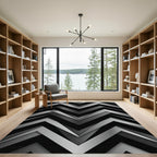 Abstract Black Gray Chevron Rug