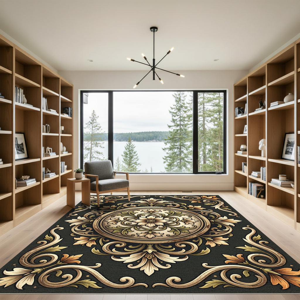 Rich Golden Vine Intertwined Bloom Rug