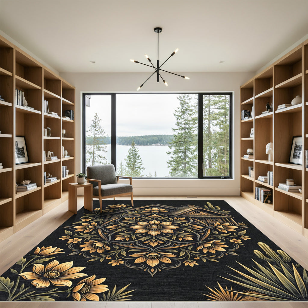 Golden Desert Cabin Floral Mandala Rug