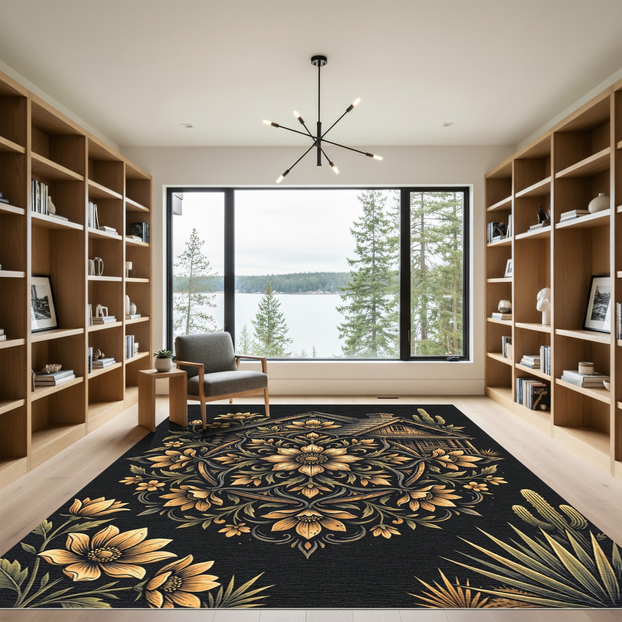 Golden Desert Cabin Floral Mandala Rug