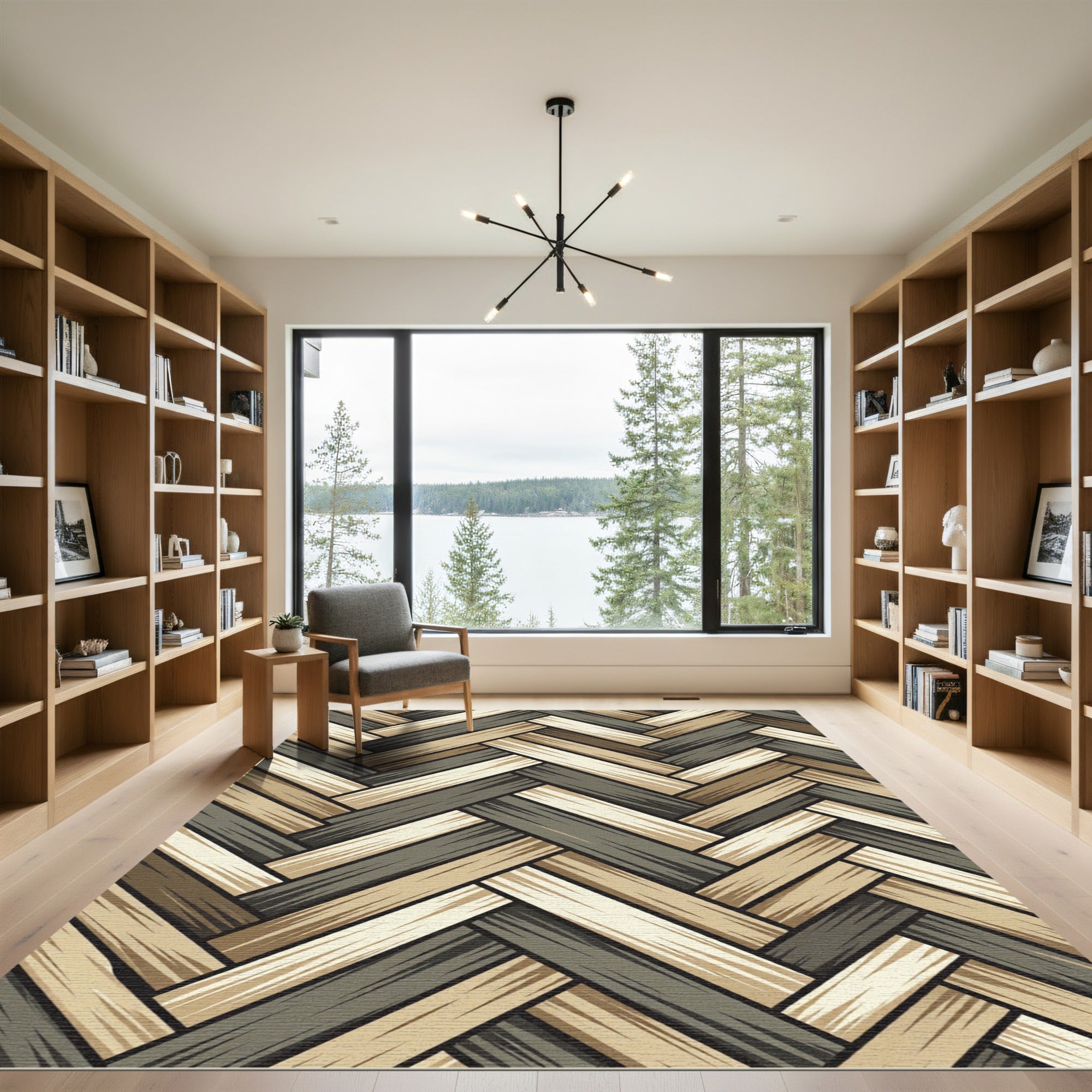Earthy Tone Wood Grain Herringbone Rug