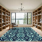 Teal Atomic Diamond Geometric Medallion Rug