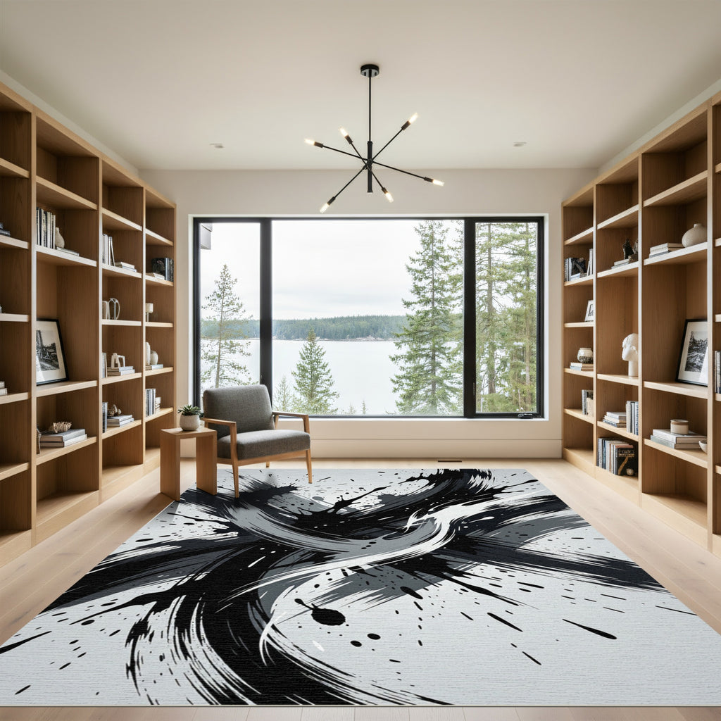 Monochrome Abstract Black and White Splash Rug