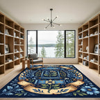 Floral Scroll Navy Golden Botanical Rug