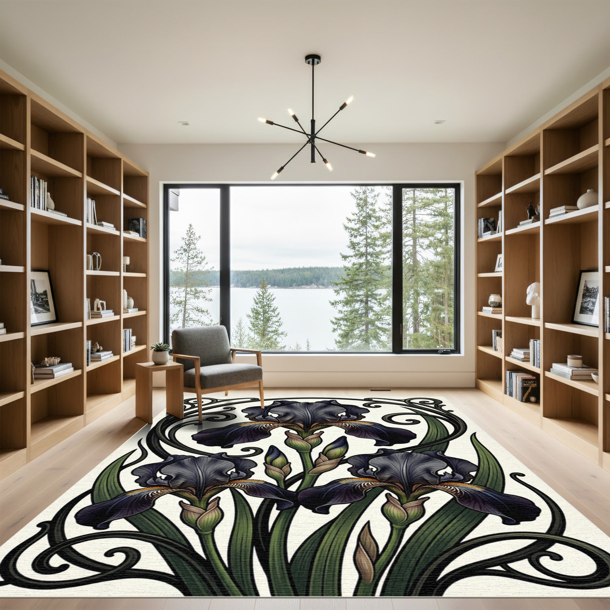 Dark Iris Nouveau Elegant Floral Swirls Rug