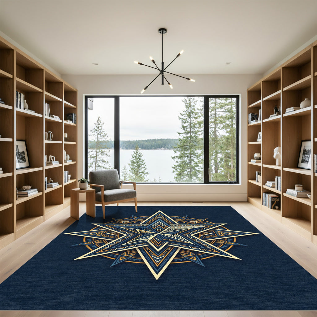 Celestial Navy And Gold Star Medallion Rug