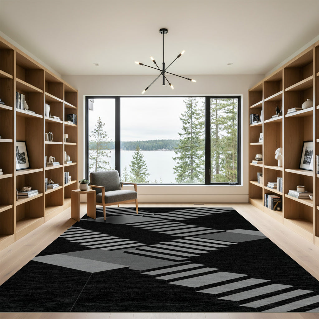 Linear Gray Stair Optical Illusion Rug