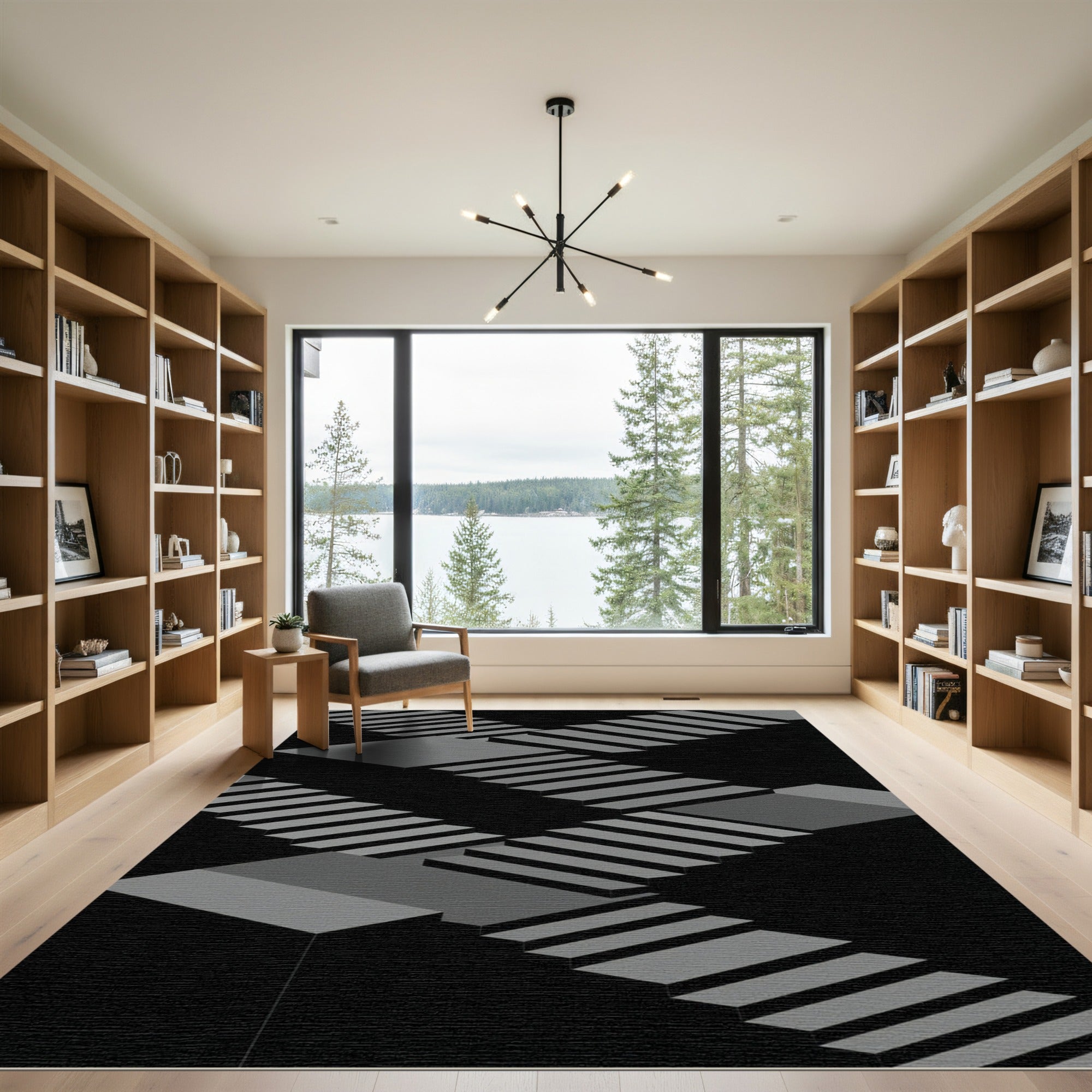 Linear Gray Stair Optical Illusion Rug