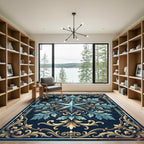 Ornamental Teal Star Filigree Emblem Rug