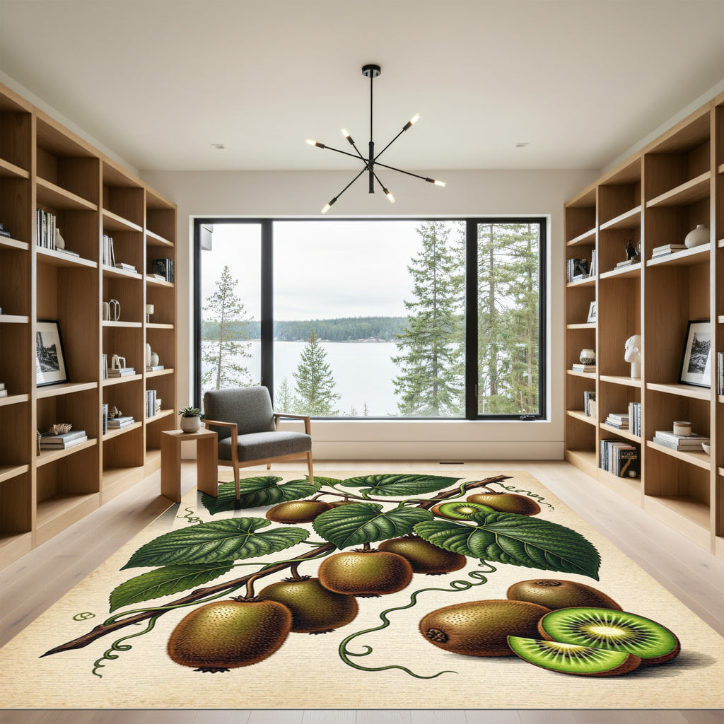 Lush Botanical Kiwi Fruit Foliage Rug