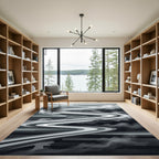 Monochrome Abstract Winding River Serene Landscape Rug