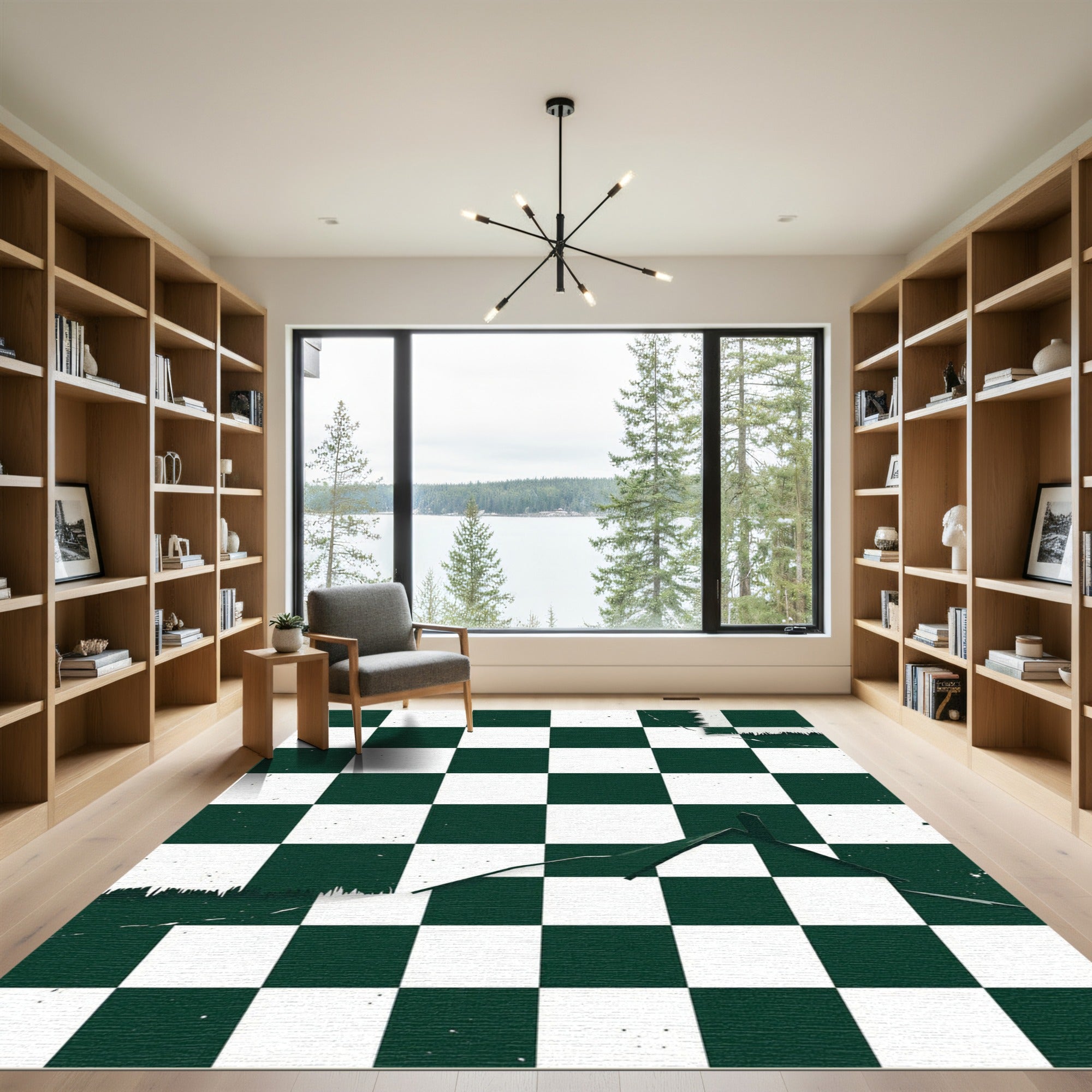 Emerald Green White Checkerboard House Rug