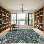 Damask Blue Floral Scrolls Rug