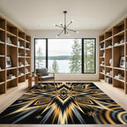 Golden Black Peacock Feather Burst Rug
