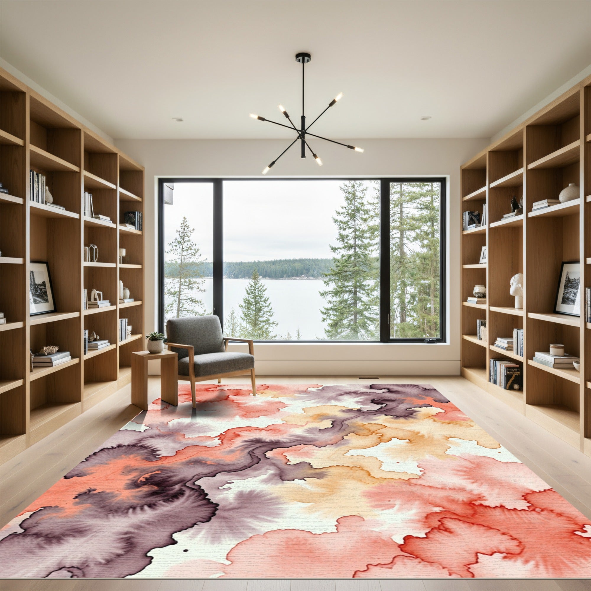 Abstract Coral Peach and Plum Watercolor Rug