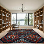 Chained Crimson Geometric Feather Diamond Rug