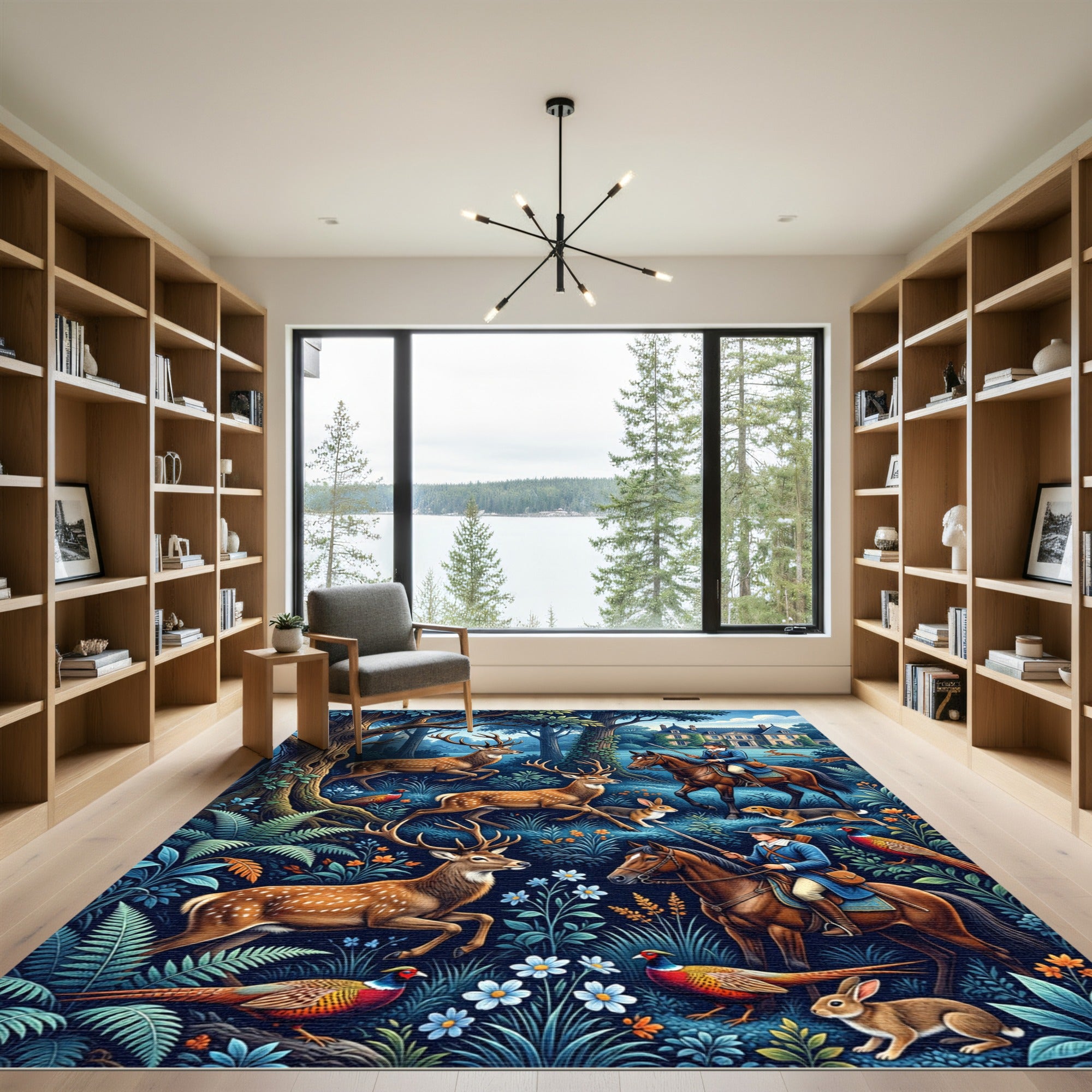 Enchanted Forest Hunt Wildlife Tapestry Rug