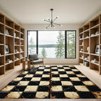 Aged Black Cream Checkerboard Splatter Rug