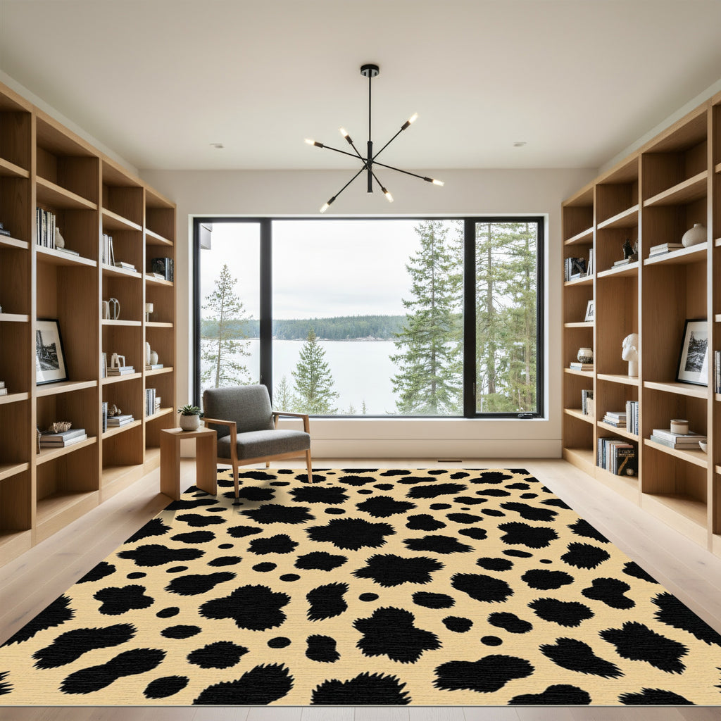 Black Spotted Tan Animal Print Rug