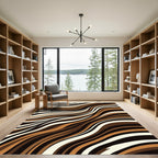 Brown Beige Black Wave Stripes Rug