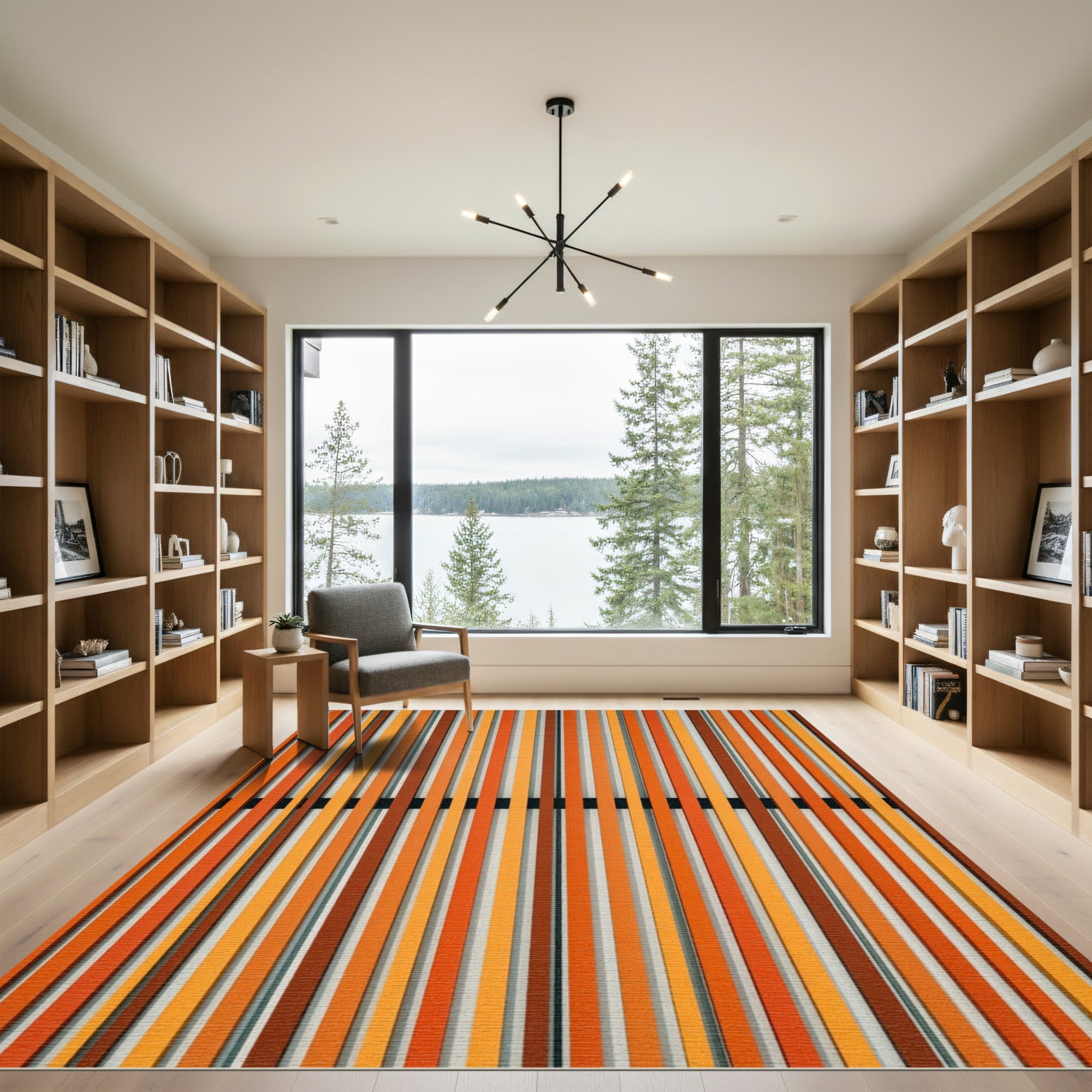 Orange Toned Vertical Stripe Texture Rug