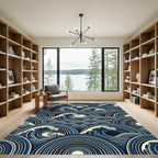 Japanese Navy Blue Circular Wave Ocean Rug
