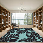 Lush Tropical Monstera Leaf Teal Rug