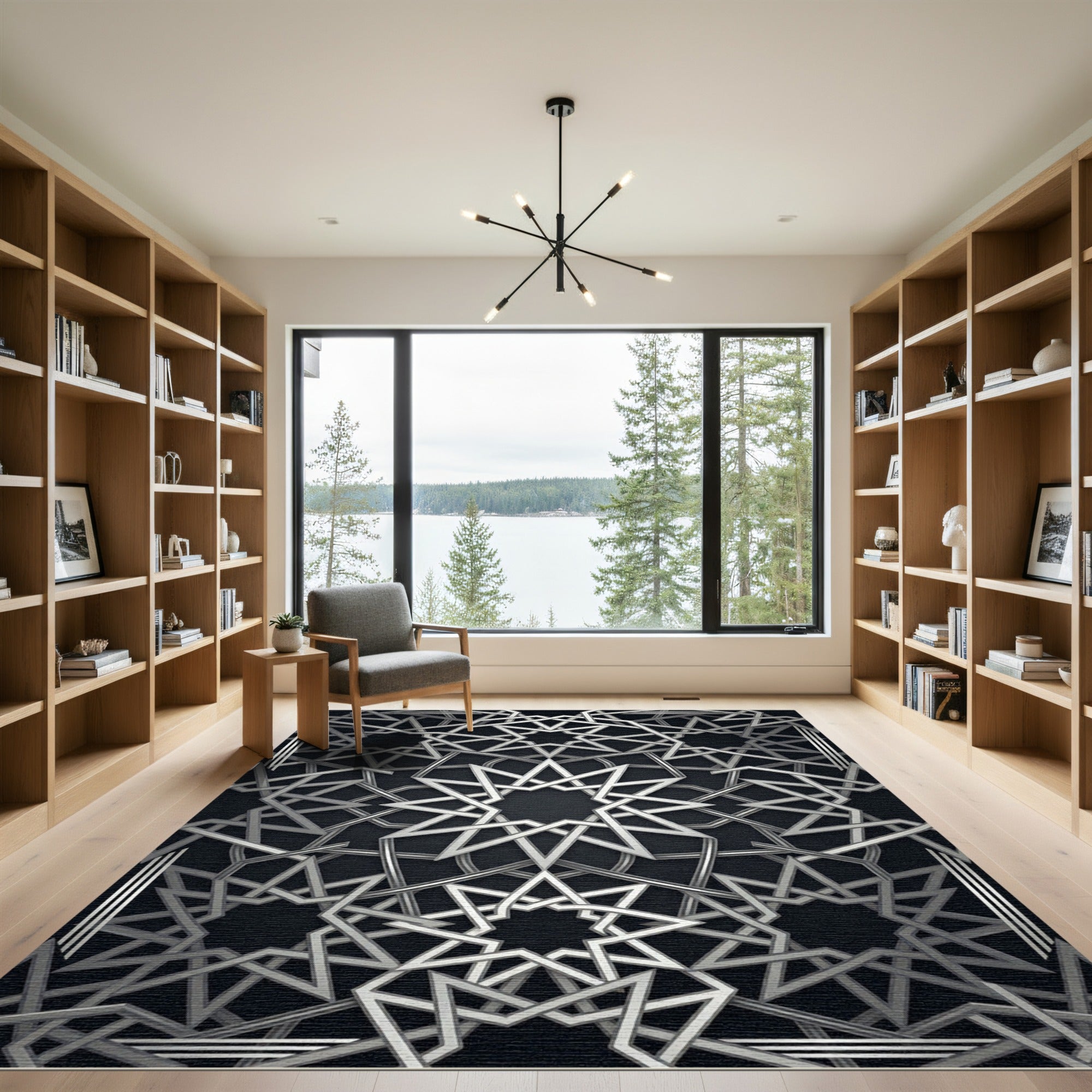Silver Metallic Geometric Star Lattice Rug