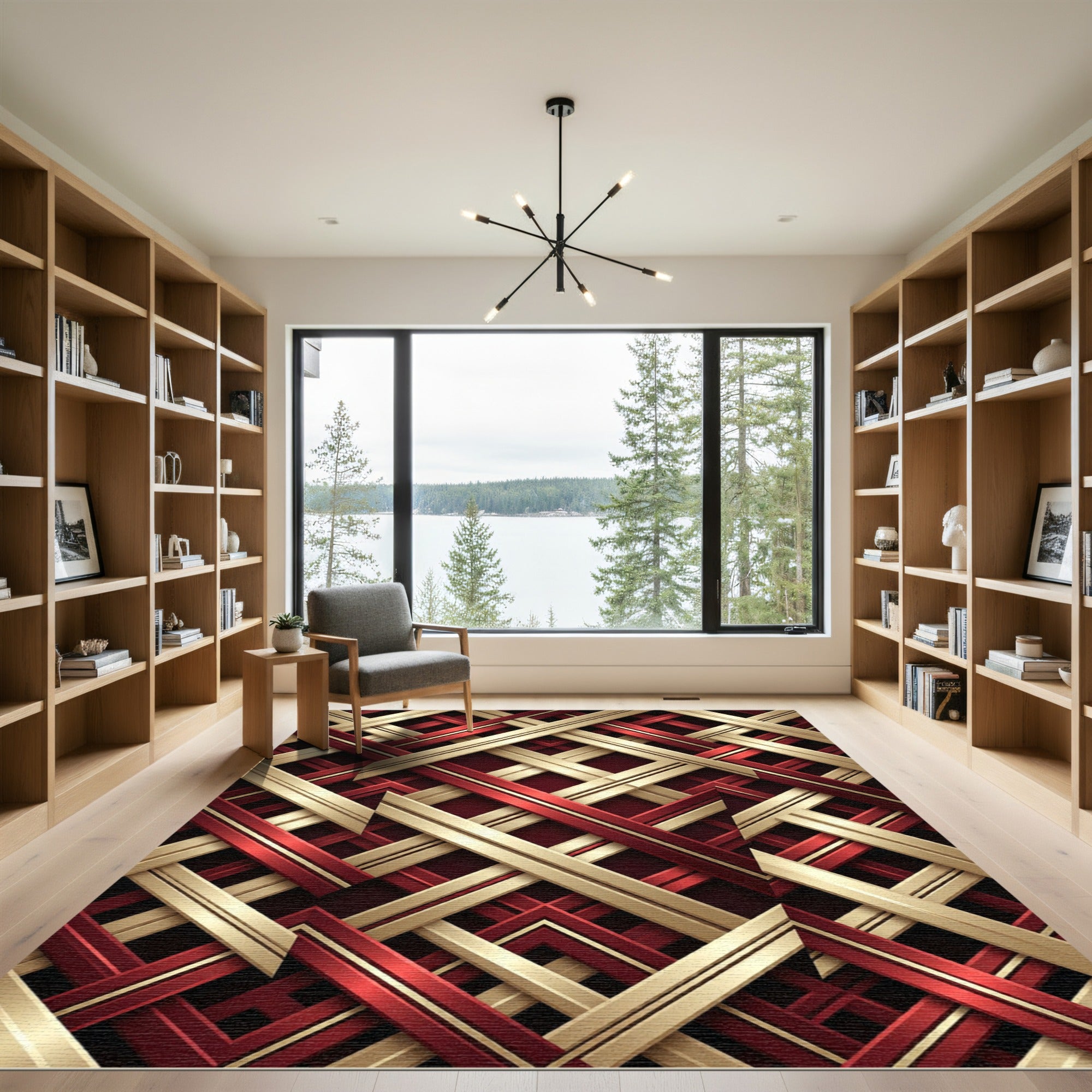 Crimson Gold Interlocking Lattice Rug