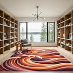 Crimson Orange Abstract Swirling Ocean Waves Rug