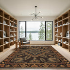 Golden Leafy Botanical Medallion Art Rug