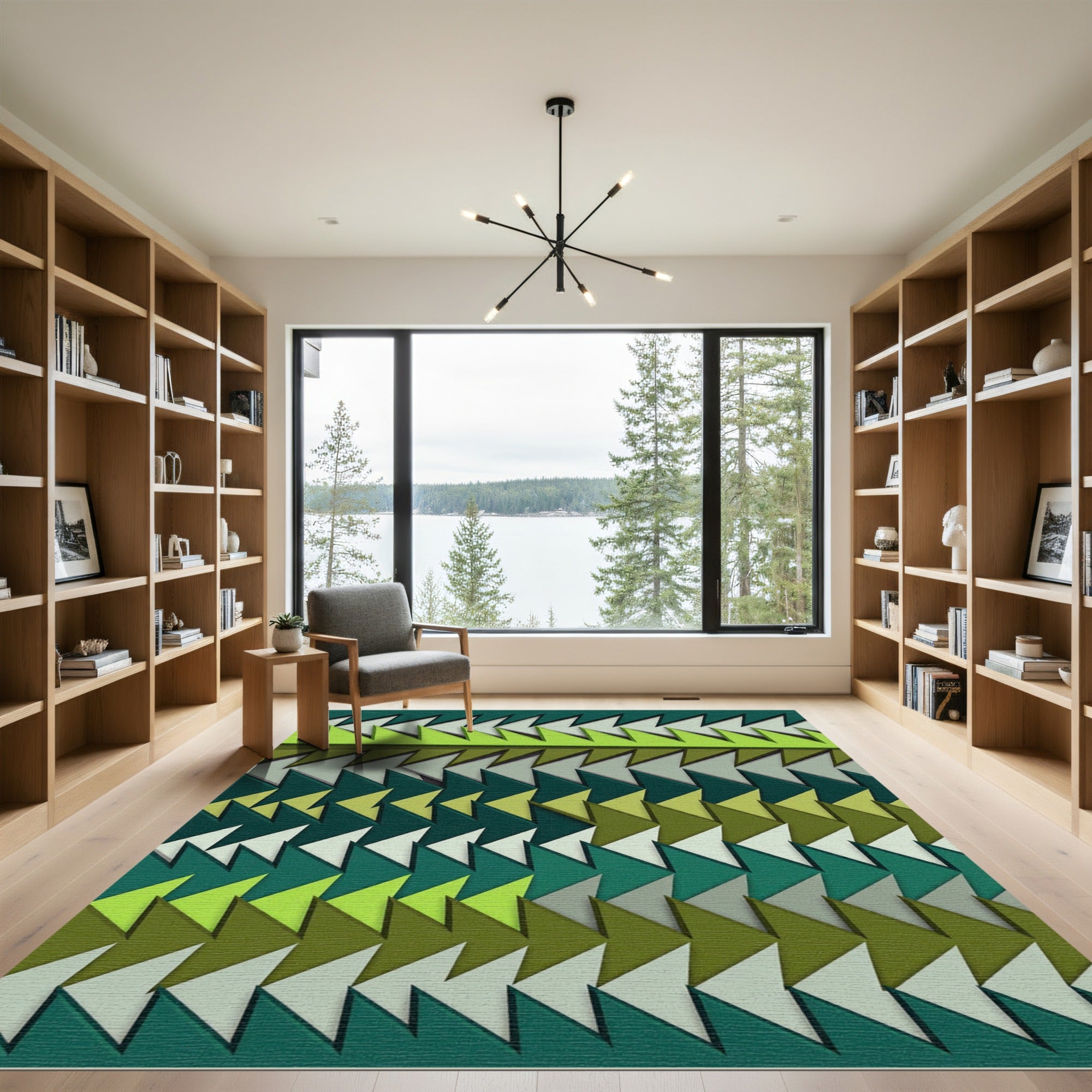 Green Gradient Geometric Arrow Rug