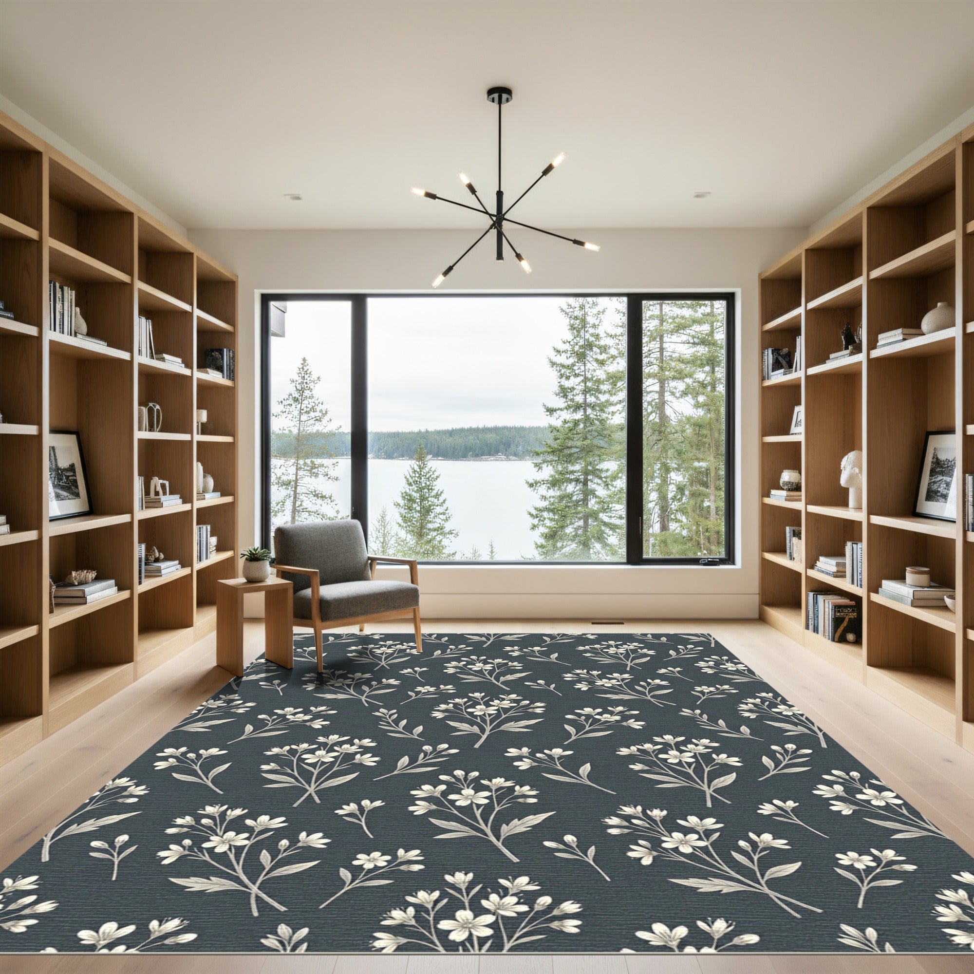 Charcoal White Delicate Branches Rug