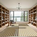 Sophisticated Taupe Houndstooth Plaid Block Rug