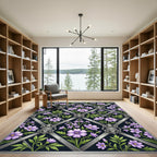 Silver Lattice Lavender Floral Garden Rug