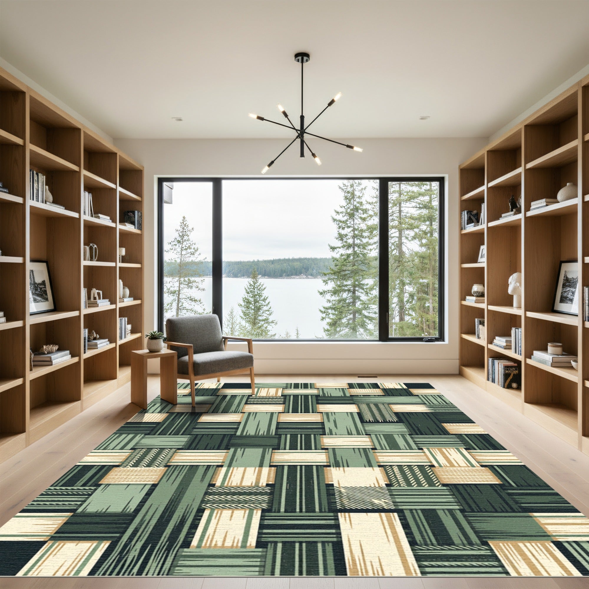 Sage Green Woven Geometric Plaid Striped Rug