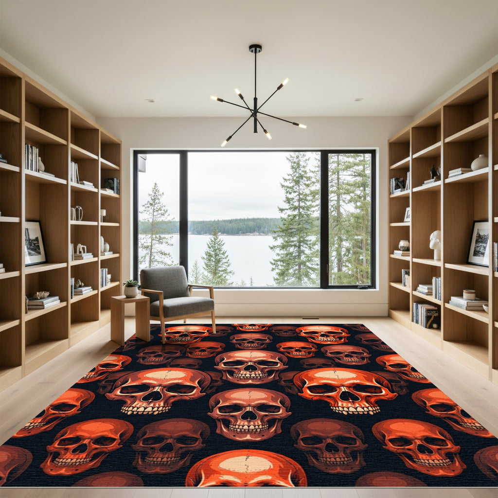 Bold Orange Skull Graphic Art Rug