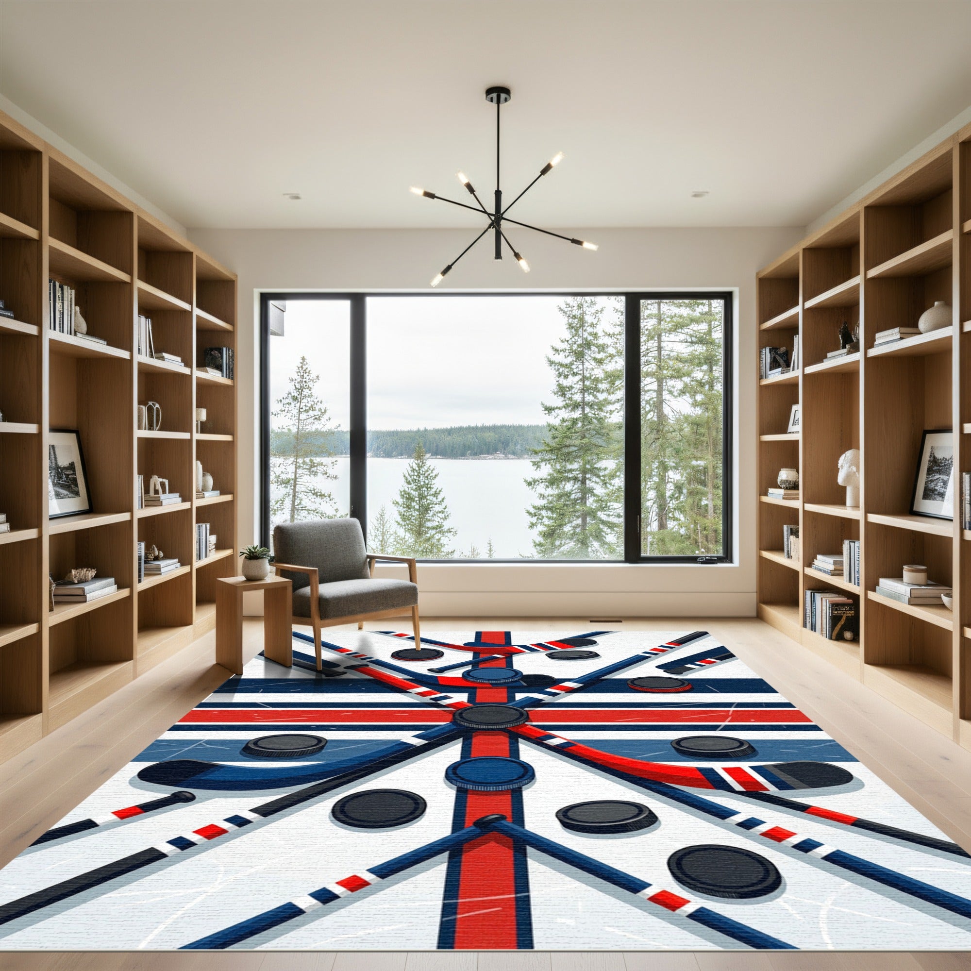 Dynamic Ice Hockey Stick Crossing Art Rug