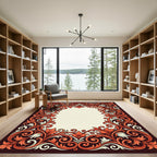 Elegant Burnt Orange Filigree Scroll Frame Rug