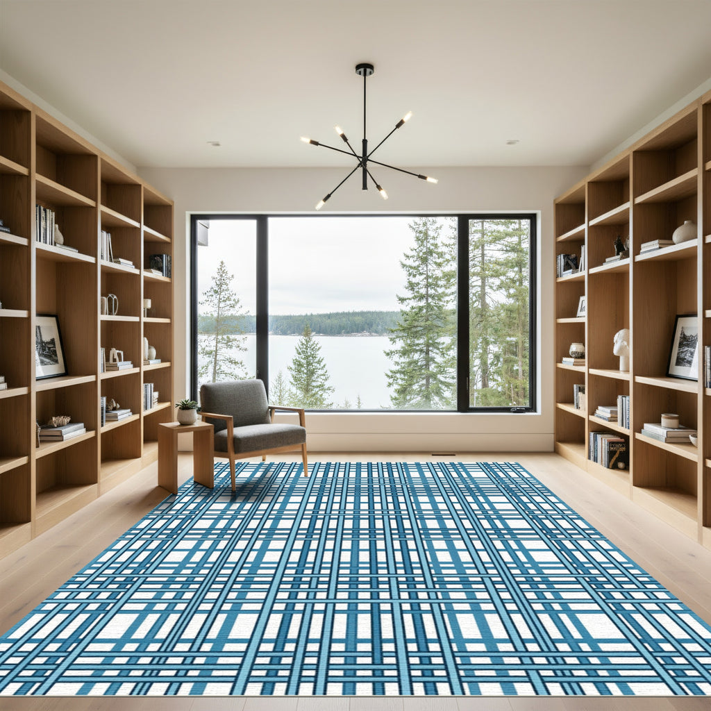 Blue Intersecting Grid Lines Rug