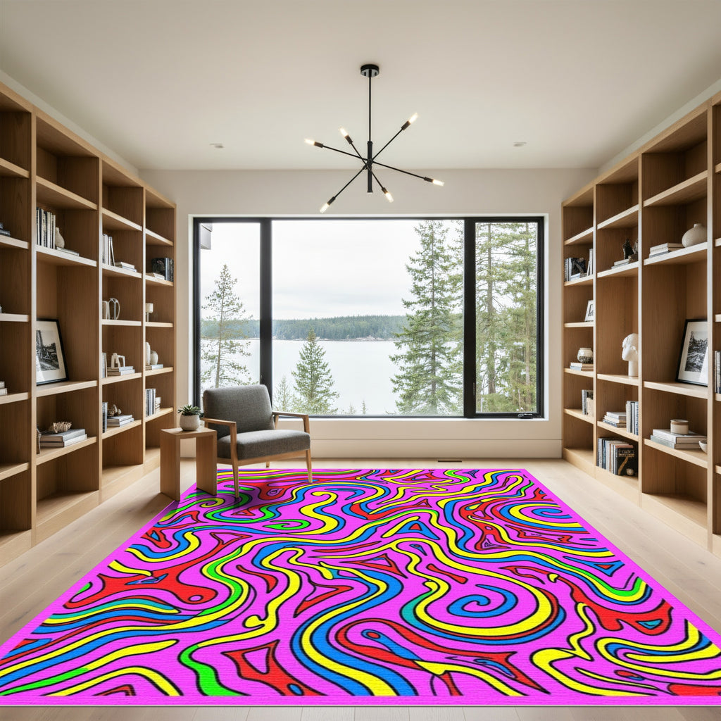 Vibrant Pink Swirling Abstract Waves Rug