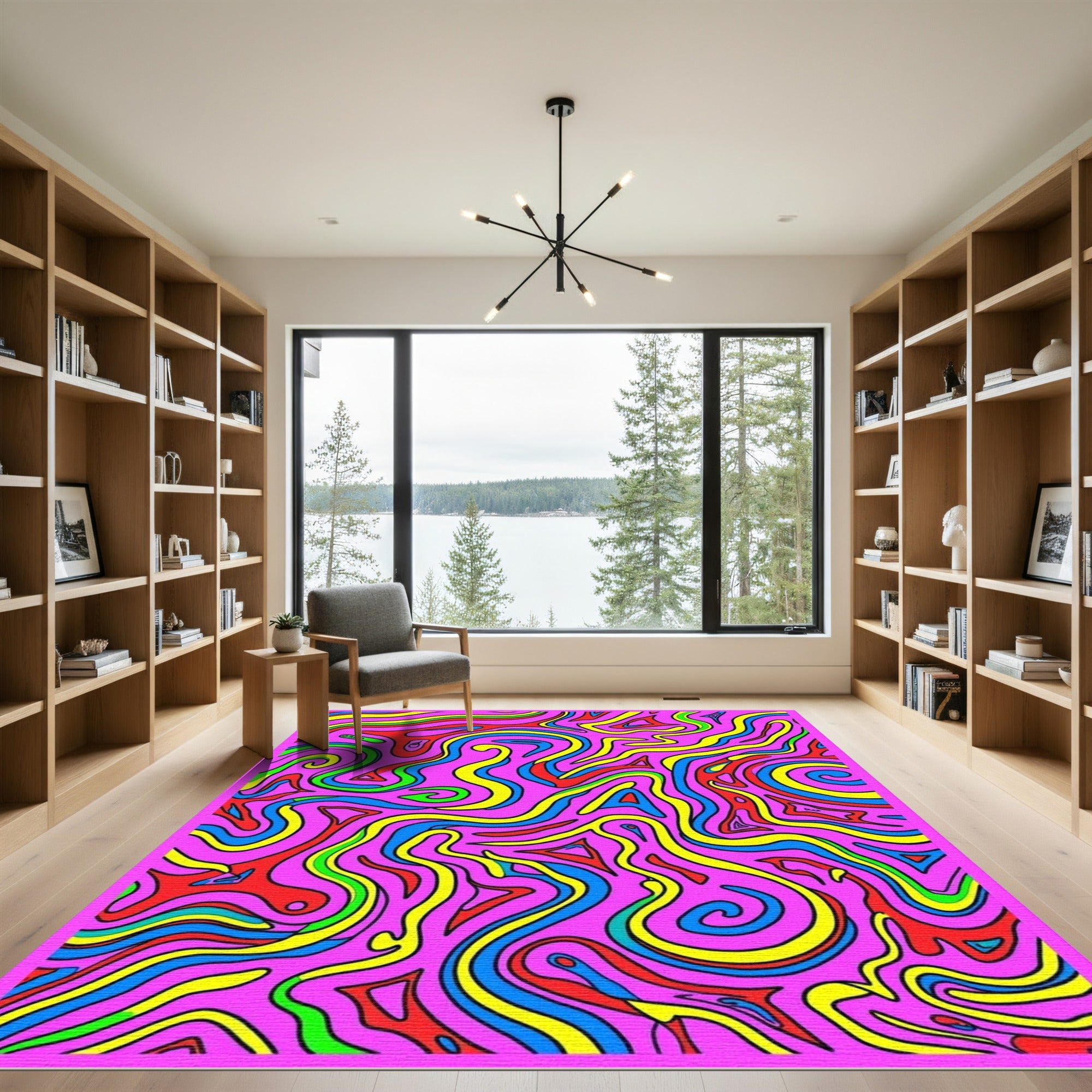 Vibrant Pink Swirling Abstract Waves Rug