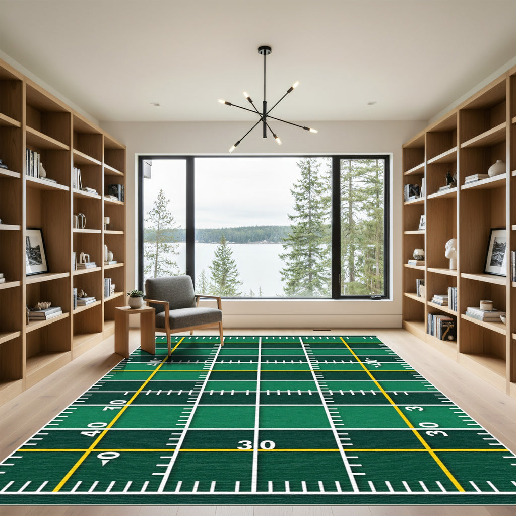 Geometric Green Grid Yard Line Rug