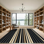 Modern Black Tan Vertical Stripe Rug
