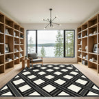Monochromatic Charcoal Interlocking Diamond Lattice Rug