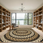Braided Rope Round Gold Black Rug