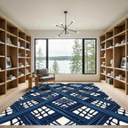 Indigo Blue Geometric Interwoven Lattice Rug